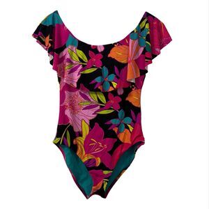 Trina Turk Solar Ruffle Off Shoulder One Piece Swimsuit Multi Size 8‎ Vacation
